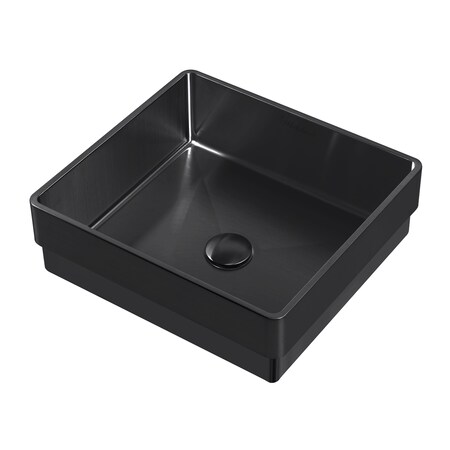 Whitehaus 10 Gauge Frame, Sqrd Matte Textured Semi-Recessed Basin Set W/ Center D WHNPL1577-MBLK